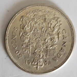 Vintage 1961 Canadian 50 Cent Silver Coin